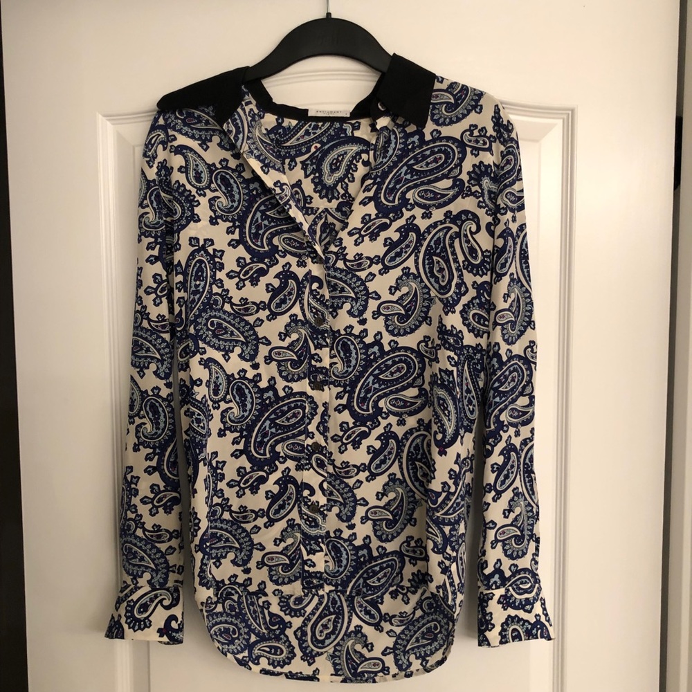 Equipment Silk Blue White Paisley Print Blouse SzS